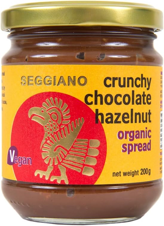 Seggiano Organic Crunchy Chocolate Hazelnut Spread 200g - Dairy Free Chocolate Spread - Vegan, Vegetarian, GMO Free, Gluten Free, Wheat Free & Palm Oil Free