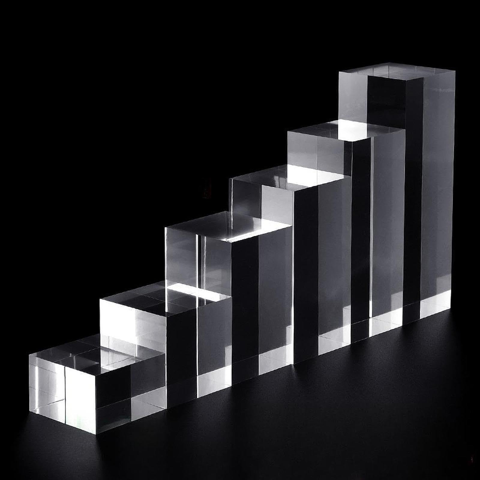6 x Acryl Quadrat Präsentationsblock, Sockelständer für Schmuck und Figuren, 5cm bis 20cm
