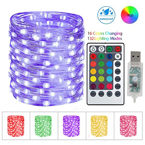 100 LED Fairy Lights USB Plug In String Lights, 33ft 16 Colors 132