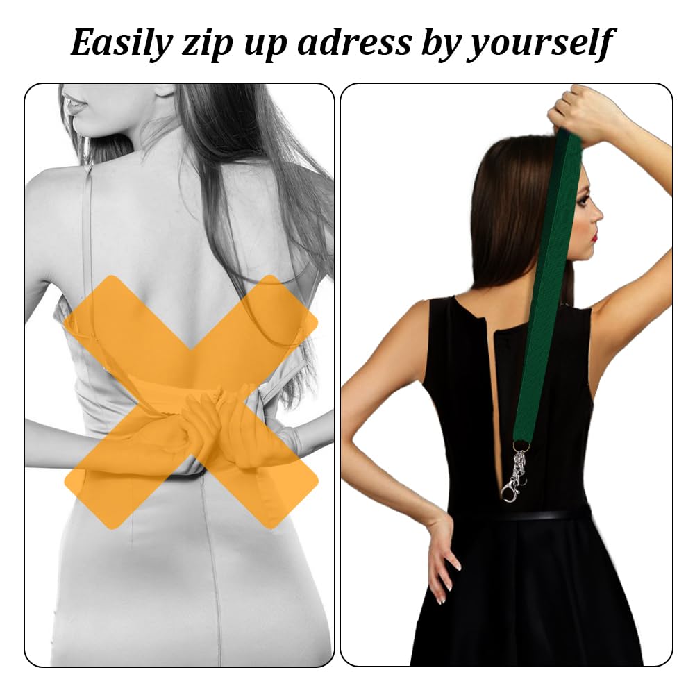 PH PandaHall 2pcs Zipper Helper Pull for Dresses, Dress Zipper Pull Helper Green Zipper Puller Zip with Hook and Clip Zipper Extender Zipper Gripper Zipper Tool for Tight Dress-Boots Zip up