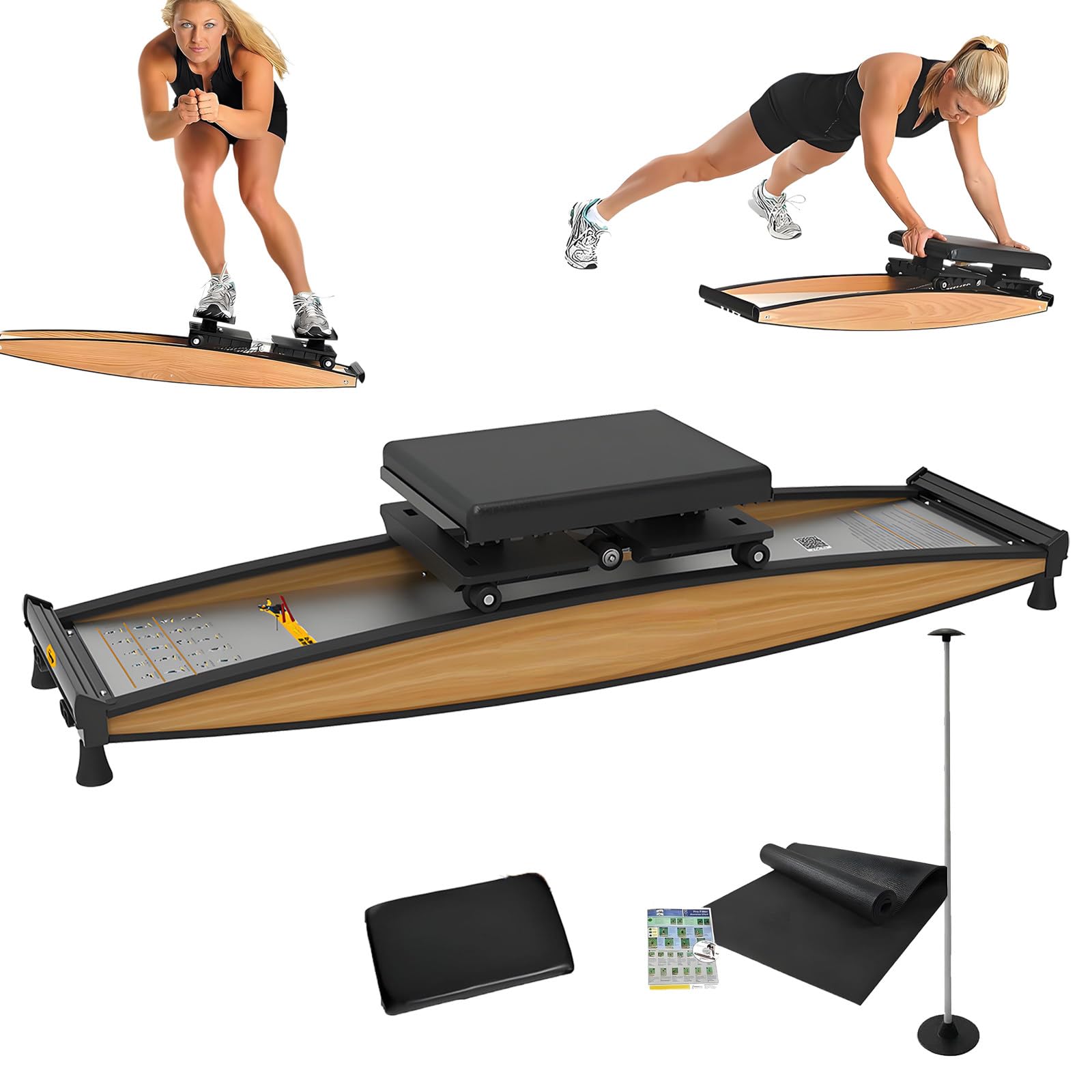 Simulador de Esquí para Hogar, Máquina de Ejercicio de Esquí, Equipo de Entrenamiento Cruzado 3D, Capacidad 150 kg, Entrenador de Equilibrio para Piernas Abdomen y Núcleo con Bastones Esquí