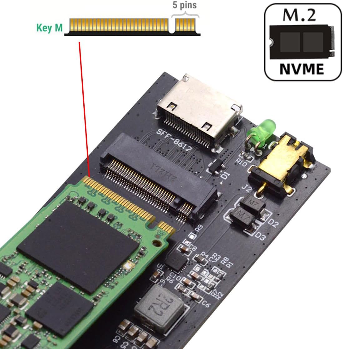 Oculink SFF-8612 SFF-8611 to M.2 NGFF M-Key to NVME PCIe SSD 2280 SSD Enclosure Adapter for Mainboard