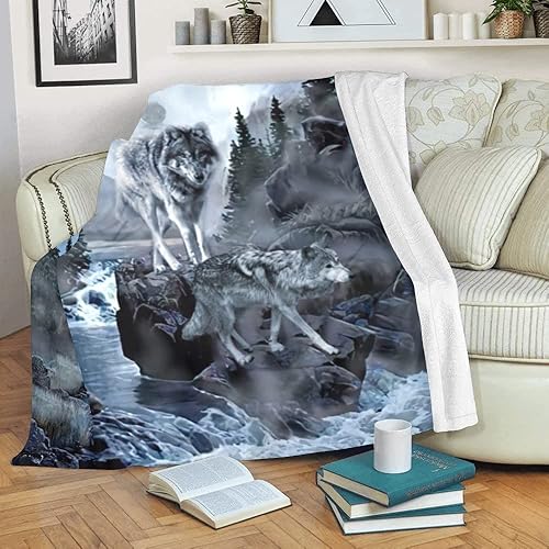 Miniatura 3 de Manta personalizada con nombre, texto, luna aullando lobo, manta de forro polar suave para regalos (50 x 60 pulgadas)