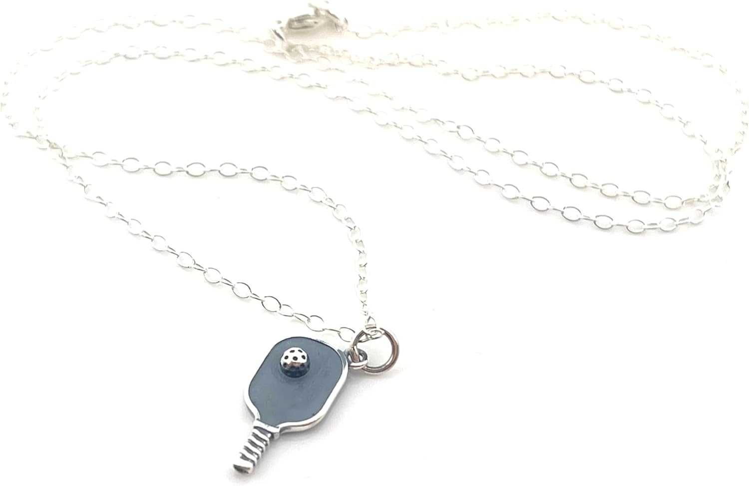 Sterling Silver Pickleball Paddle Necklace – Handmade Sports Pendant – 18" Chain, Gift-Ready Jewelry