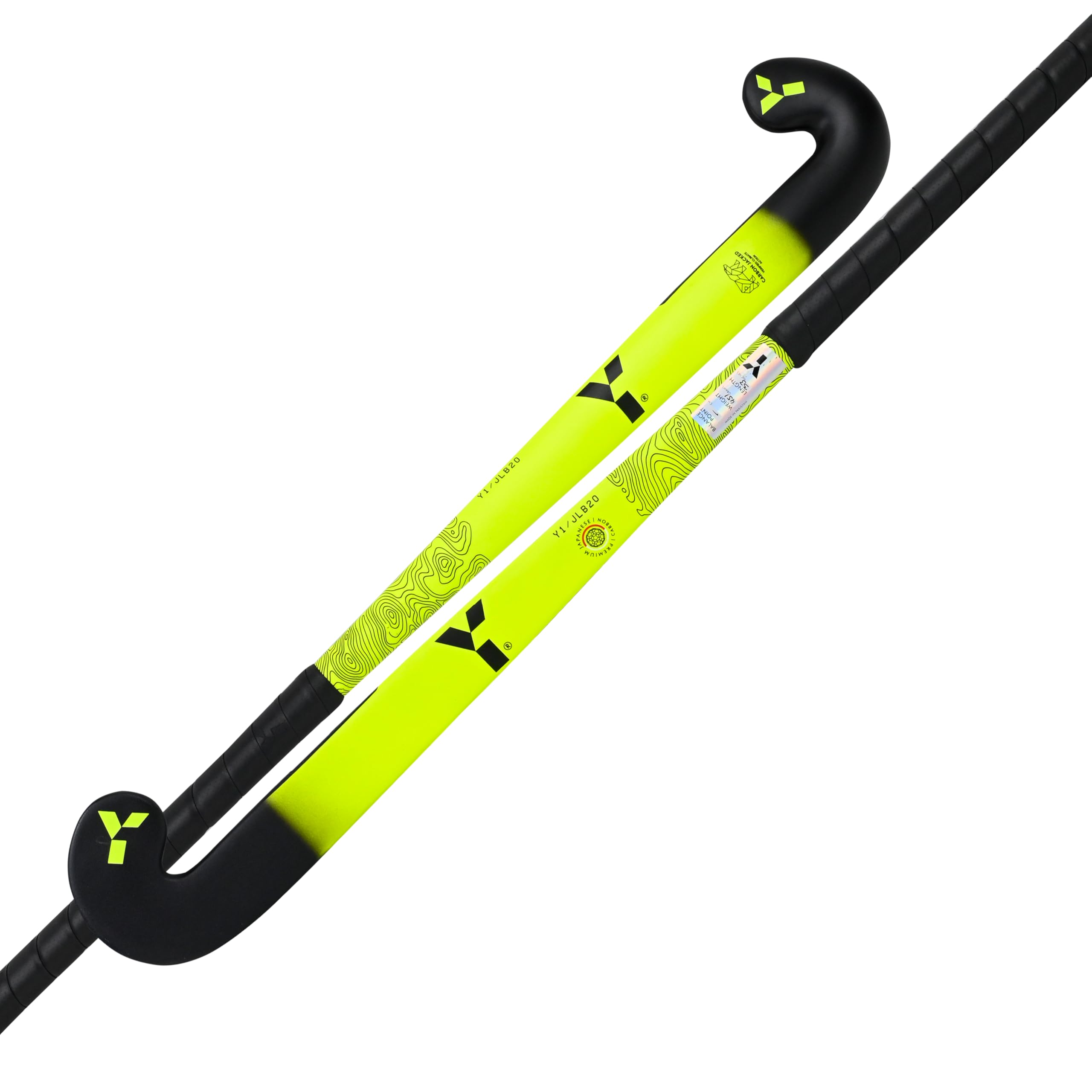 Y 1 palo de hockey, JLB, palo de hockey junior, 20% carbono, 80% fibra de vidrio, forma de arco bajo, palo de hockey junior, palo de hockey para niños, palo de hockey para niñas