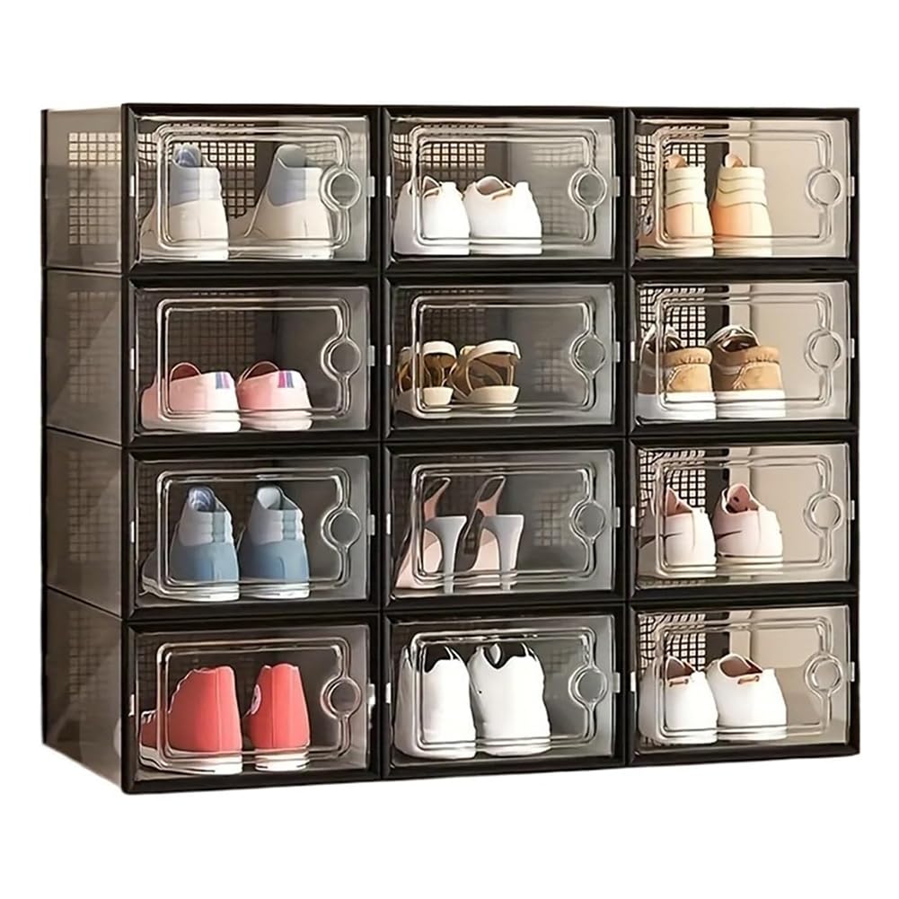 Boîtes de rangement pour chaussures encombrantes plastique empilable noir lot de 24