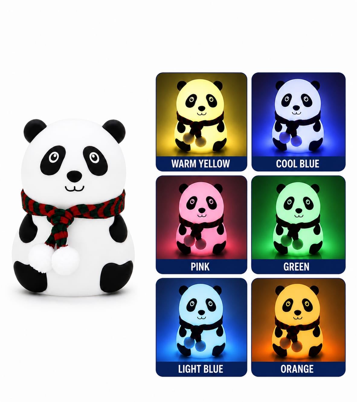 AAYAT SMYKKER Panda Night Lamp for Kids, USB Rechargeable Silicone Touch Lamp, 7 Color Changing LED Bedside Light, BPA-Free Cute Panda Lamp for Baby Nursery, Bedroom Decor, Birthday Gift, White-image-3