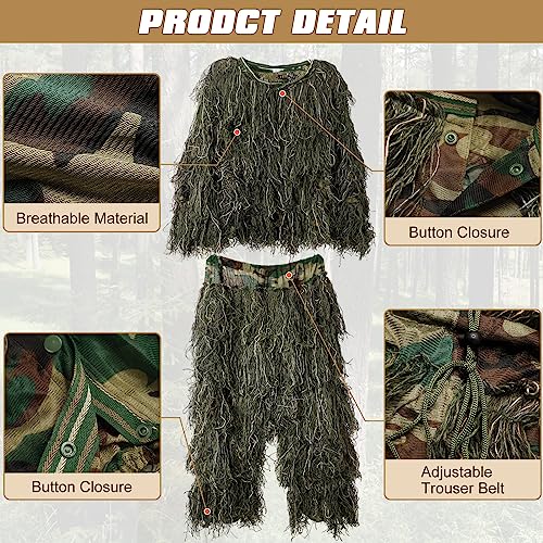 DoCred 5 in 1 Ghillie Suit, 3D Camouflage Hunting Apparel w/Jacket, Pants, Hood, Carry Bag for Adults/Youth, S/M/L/XL/XXL - Image 5