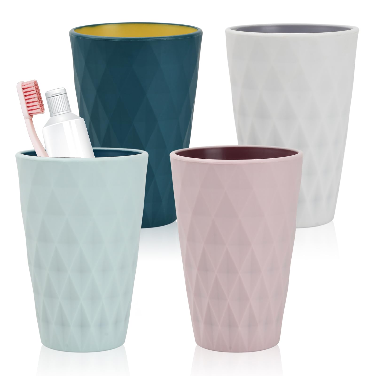 4 PCS Vasos para Cepillos,Vaso de Enjuague Bucal Simple,Taza de Plástico, Vaso Cepillo de Dientes Bañ, Diseño de Estilo Nórdico, para Viajes, Camping, Baño, Accesorios de Baño Ordenados