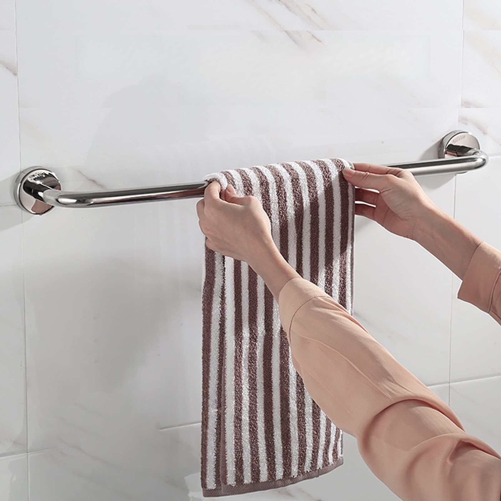LMYSXAOZ SUS304 Stainless Steel Rust Proof Towel Bar Rail Single Rod, Lengthen Round Base Hanger, Wall-Mounted Bathroom Kitchen Rack, Polished Silver Finish, 40CM-120CM, Optional (Size : 60cm)