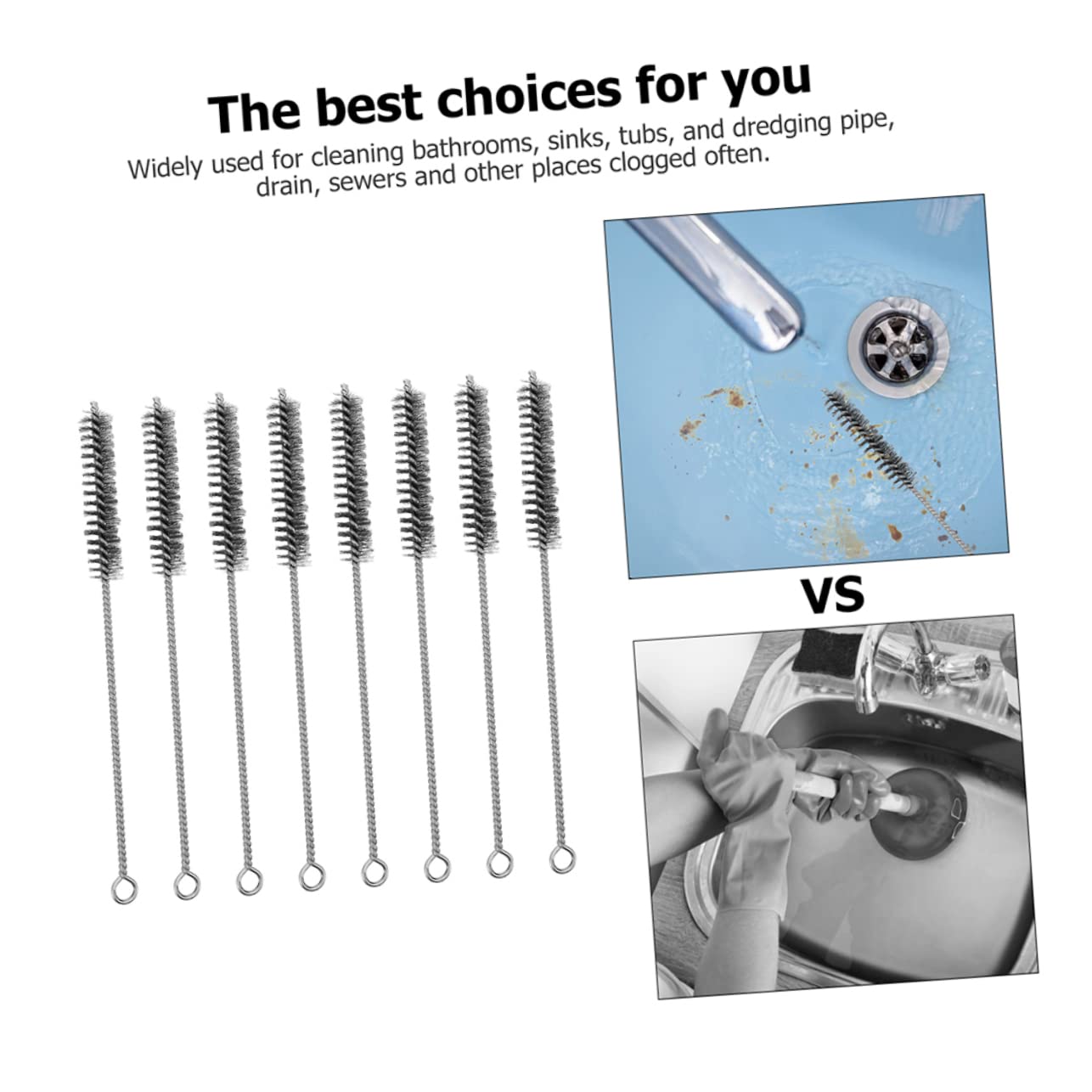 KOMBIUDA 10pcs Stainless Steel Wire Brush Pipe Sewer Brush Pipe Inner Cleaning Brush Sewer Dredging Brush Pipe Cleaning Brush Drain Cleaning Tool Home Cleaning Tool Tube Brush Silver