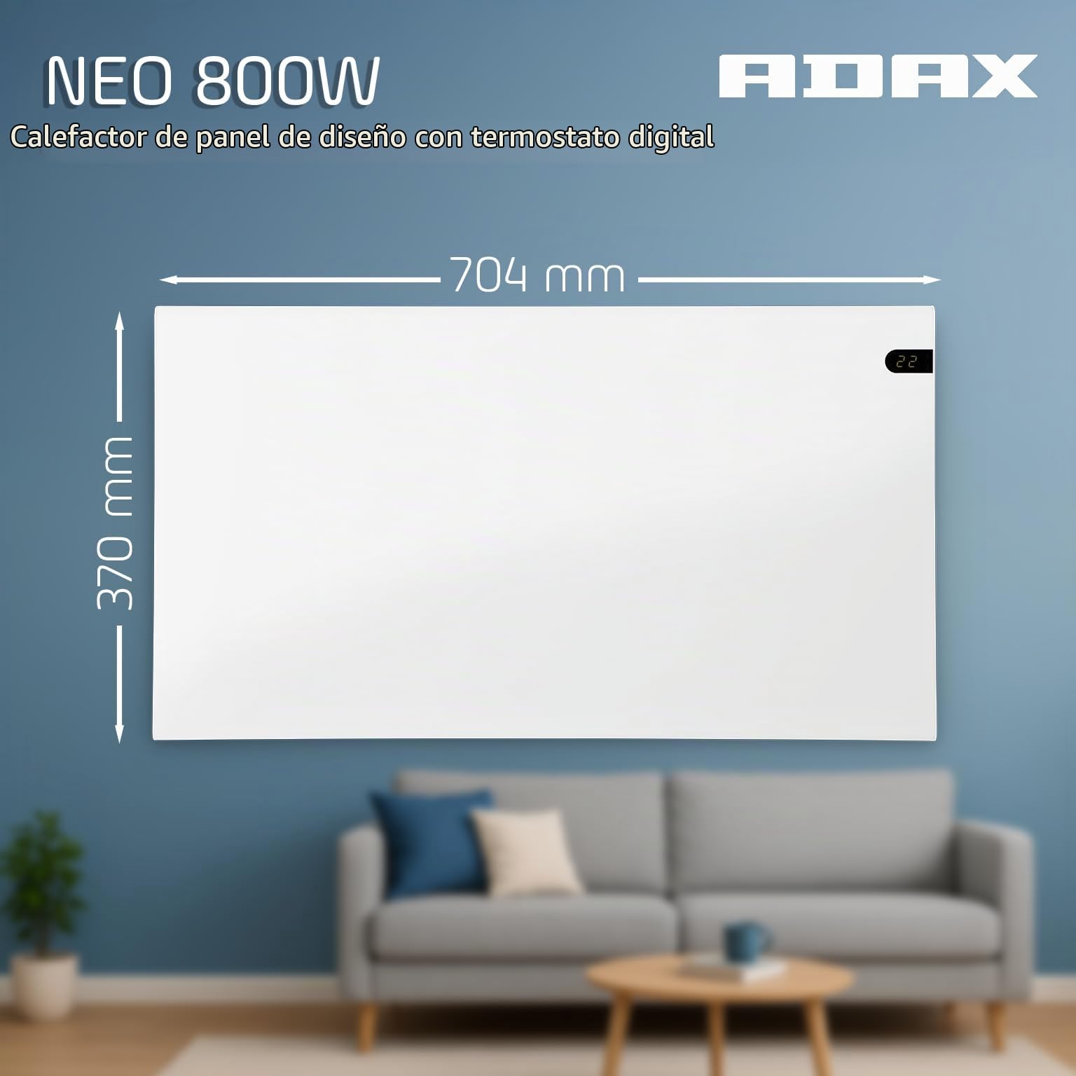 Adax Neo NP - Radiador Electrico Bajo Consumo 800W | Calefactor Bajo Consumo | Radiador eléctrico moderno | Altura 370mm | Calefactor Electrico KDT Blanco | IP20