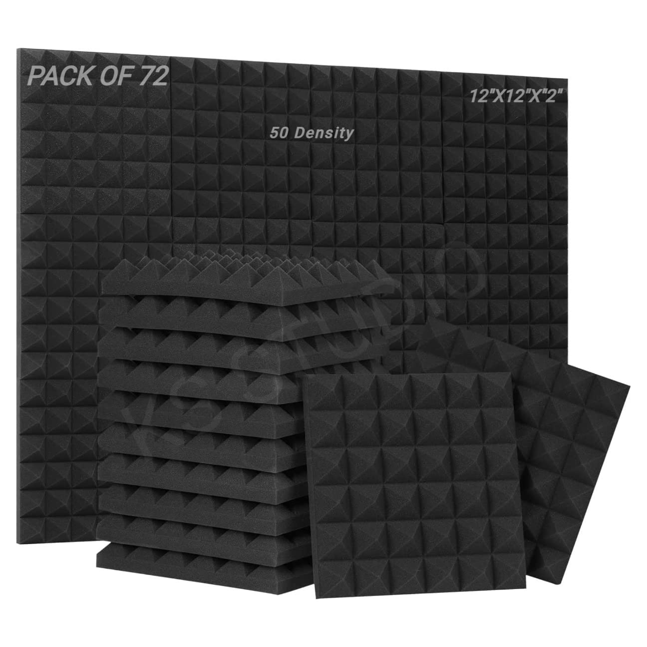 KS Studio Pyramid Acoustic Foam Panels 2"x12"x12" (Black) High Density| Sound Absorber Professional Charcoal | Studio & Home Decreasing Noise and Echoes (Pack of 72 (50 DENSITY))