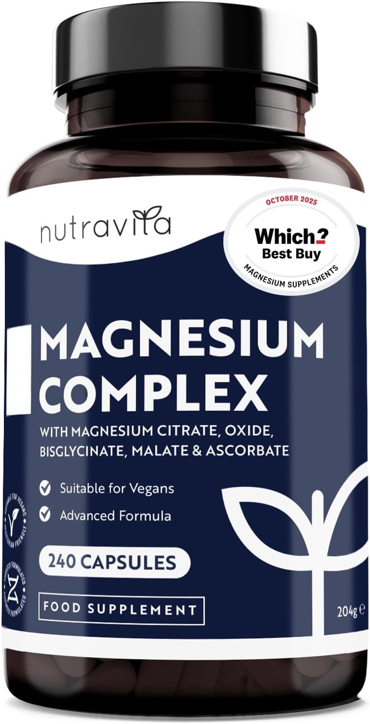 Nutravita Magnesium Supplements 5-in-1 Complex 1146mg - Which? Best Buy 2025-240 High Strength Capsules - 400mg Elemental Magnesium: Bisglycinate, Citrate, Malate, Oxide, Ascorbate - Muscles & Sleep