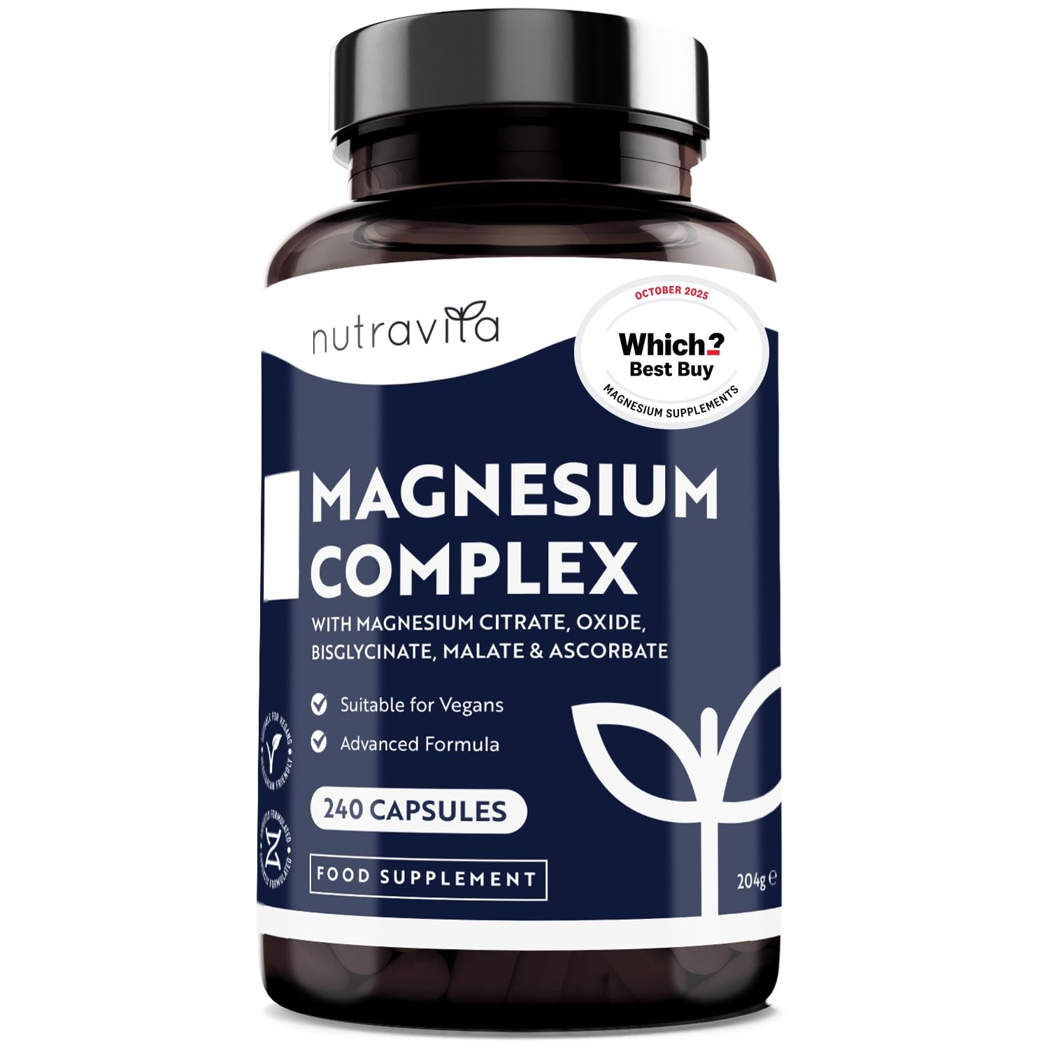 Nutravita Magnesium Supplements 5-in-1 Complex 1146mg - Which? Best Buy 2025-240 High Strength Capsules - 400mg Elemental Magnesium: Bisglycinate, Citrate, Malate, Oxide, Ascorbate - Muscles & Sleep