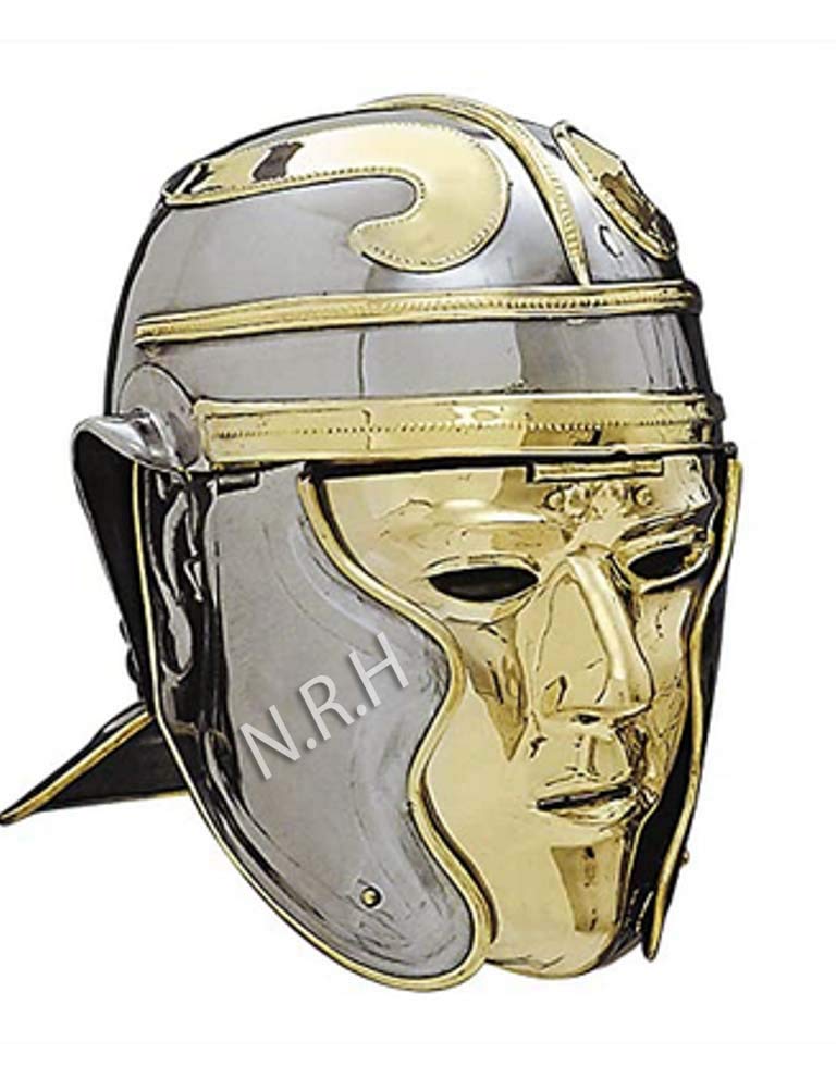 Armor Imperial Halloween wearable Gallic 'Face' Roman Helmet - One Size - Brass & Finish Armour Helmet
