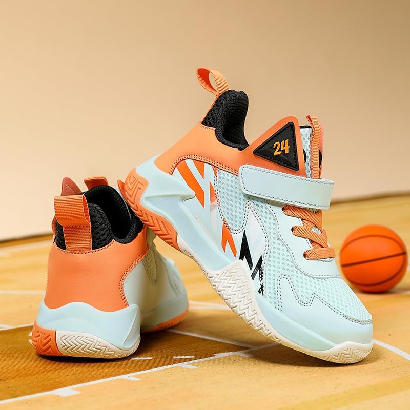 Girl's Boy’s Basketball Shoes Kids Fashion Comfortable Sneakers Breathable Leightweight Outdoor Sport Non Slip Shoe 5 Big Kid Green image 6 of 7 B0DYNLQ2D4