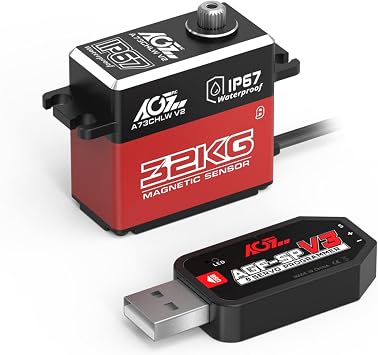 AGFRC A73CHLW V2 32KG High Torque Coreless Waterproof RC Steering Servo and AGF-SPV3 Servo Programmer