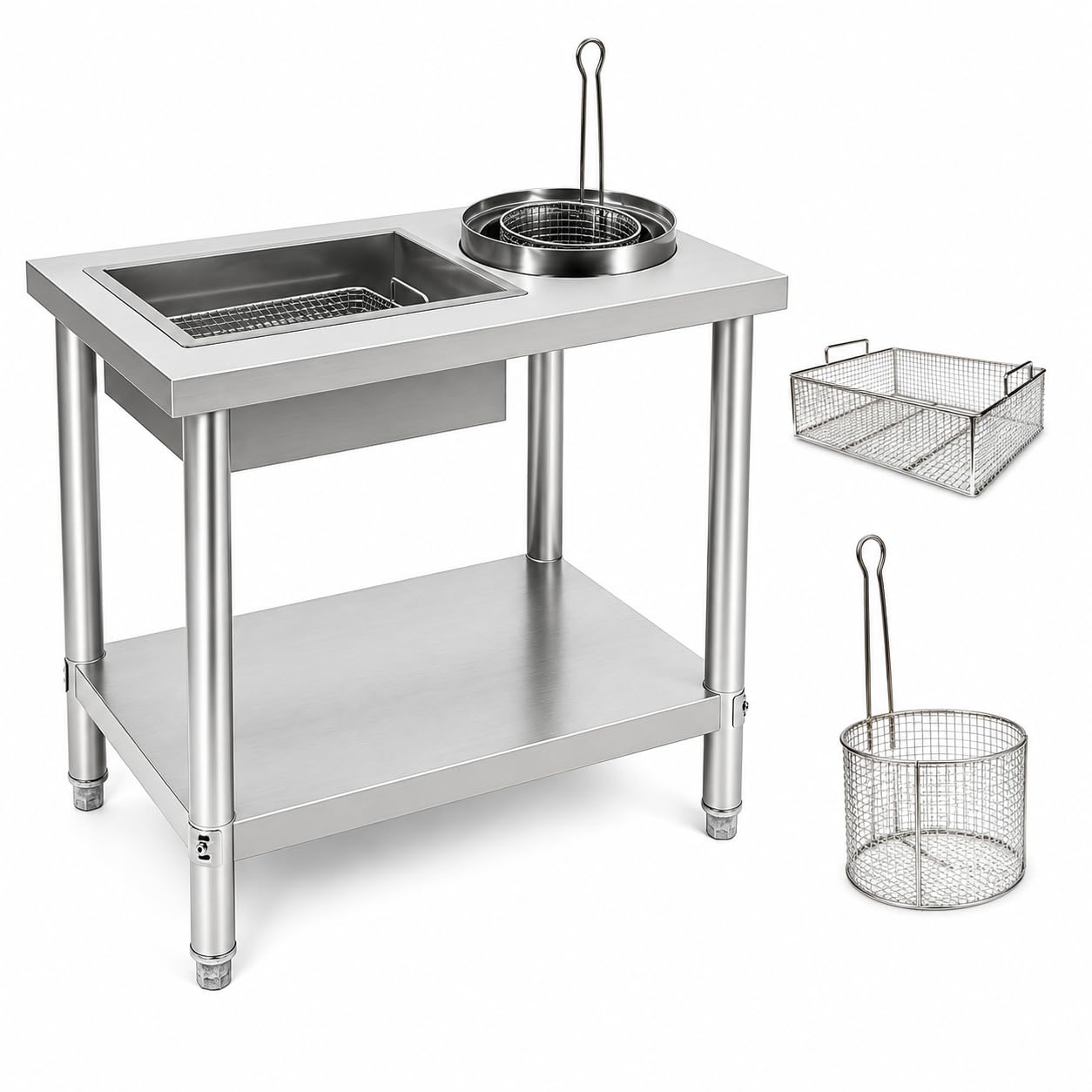 Station de cuisson commerciale en acier inoxydable – Table de préparation de poulet frit | Plan de travail de cuisine robuste | Équipement de restaurant facile à nettoyer