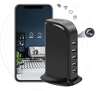 Hidden Camera USB Charger, 1080P HD WiFi Spy Camera Motion Detection Alert Push Remote Control Loop Recording, 5-Port Charging Station with Secret Nanny Cam Indoor Security Cam for Baby/Pet No Audio