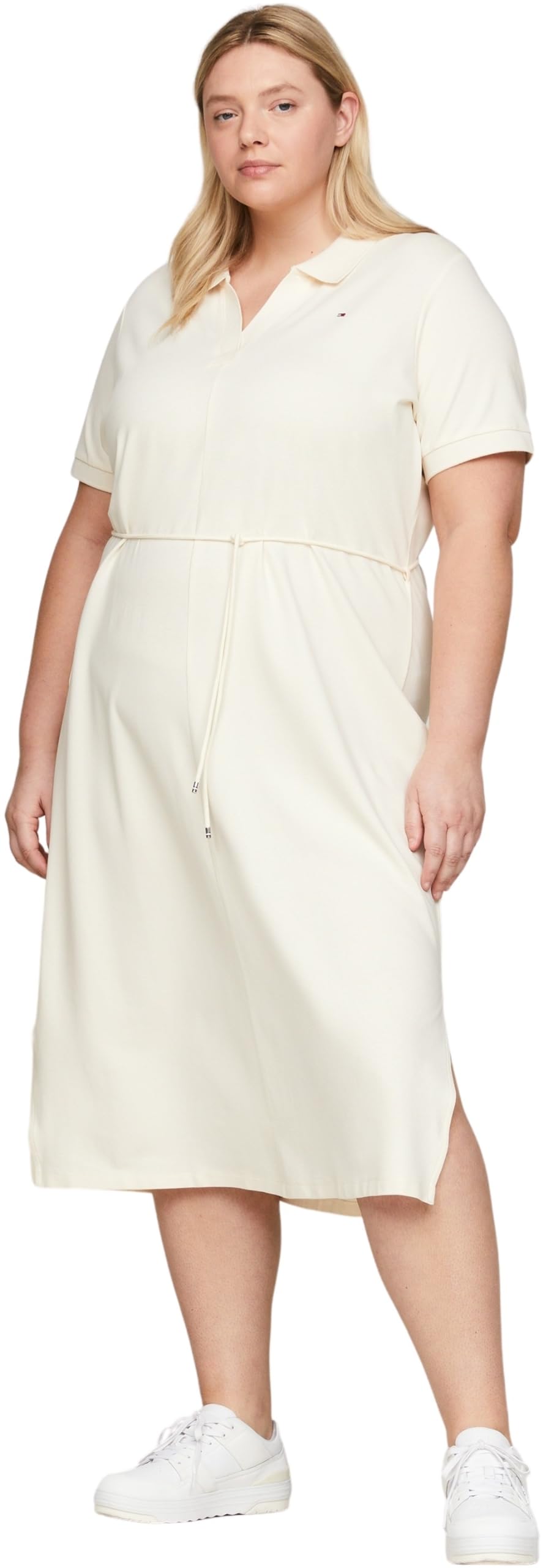 Tommy Hilfiger Women Polo Dress Midi Short-Sleeve, White (Calico), XXL