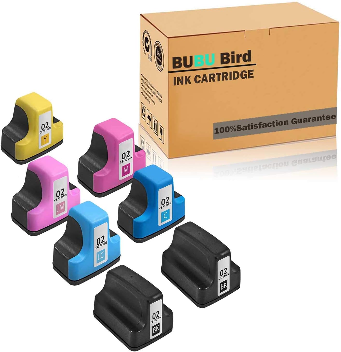 BUBU Bird Remanufactured 02 HP Ink Cartridges for HP 02 HP02XL Ink Cartridges for HP Photosmart C5180 C6180 C6280 C7180 C7280 C7200 D7260 D7460 D7255 D7263 D7268 D7155 02 Printer Ink Cartridge