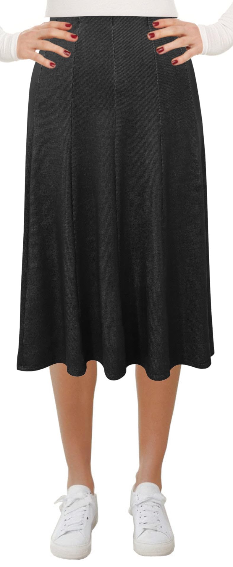 BABY O Womens 12 Panel Skirt Below The Knee Length Lightweight Faux Denim Stretch Knit - Made in