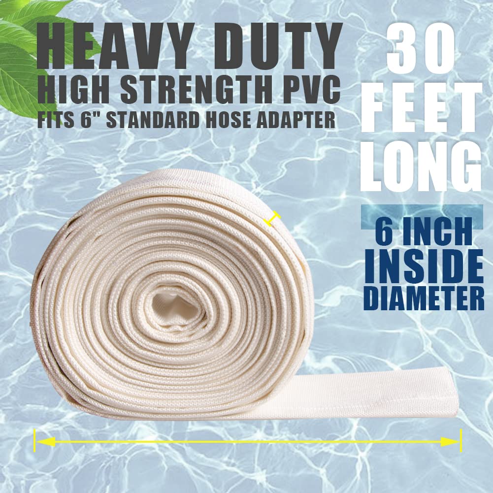 QuQuyi Manguera de retrolavado de PVC reforzado de 6 pulgadas x 30 pies, tubo de descarga de agua plano de uso general para aplicaciones de transferencia de agua, color blanco