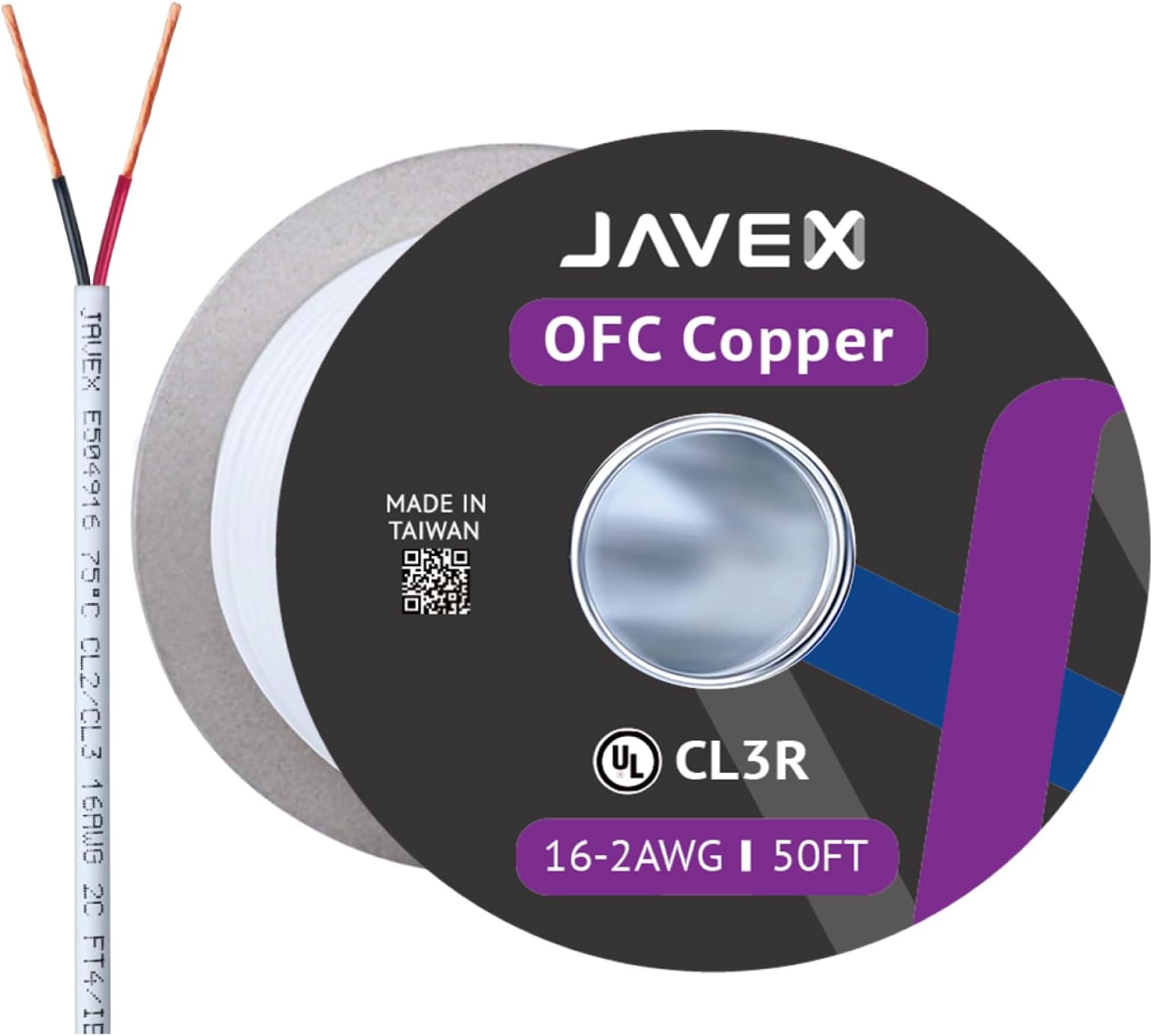OFC Speaker Wire [2x1,31mm2] UL-CL3 certificed for UV-Resistance [Oxygen-Free Copper 99.9%] for Theater and Audio Systems Installation, White, 15,25M