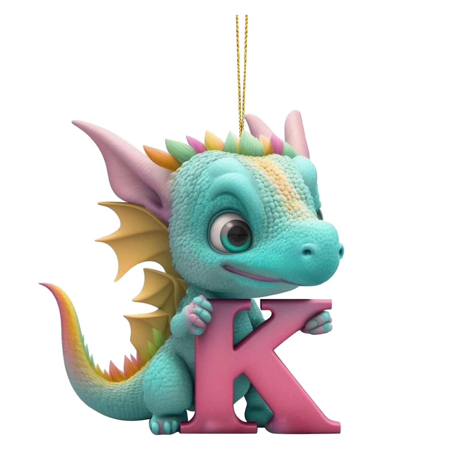 26 Letters Christmas Ornament Pendant 2024 New Christmas Cute Flying Dragon Baby Holding Alphabet, Acrylic Flat Christmas Decoration Christmas Tree