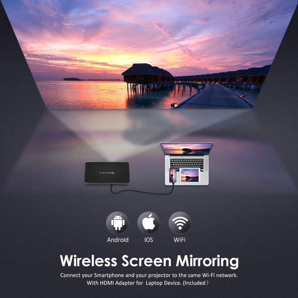 Mini Projector WOWOTO A8 Pro 200 ANSI Lumen Android Support Full