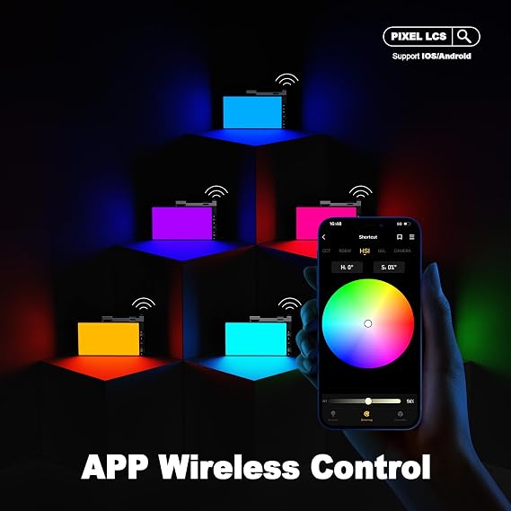 Pixel G1s RGB Video Light with APP Control, 12W 210 Minutes Rechargeable Battery LED Camera Light, 10 Common Lighting Effects, CRI97 2500-8500K LED Video Light with Aluminum Alloy Body