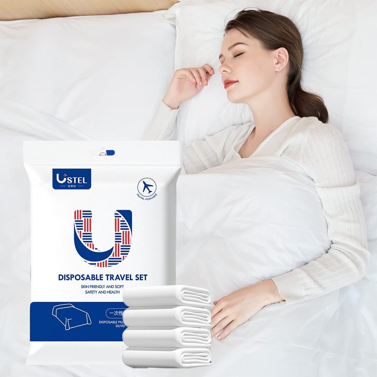 Aowin 4PCS Disposable Bed Sheets,Quilt Cover and Pillow Case Set for Hotel and Travel Business Trip Spa,Portable Dirt Tolerance Disposable Double Bedding Set,Travel-Safe Soft Disposable Sheets Set