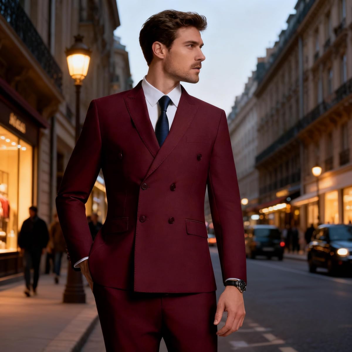 Suits for Men Slim Fit 2 Piece, Mens Double Breasted Suit Tuxedo for Men Formal Wedding Prom Party Business Jacket Pant Set