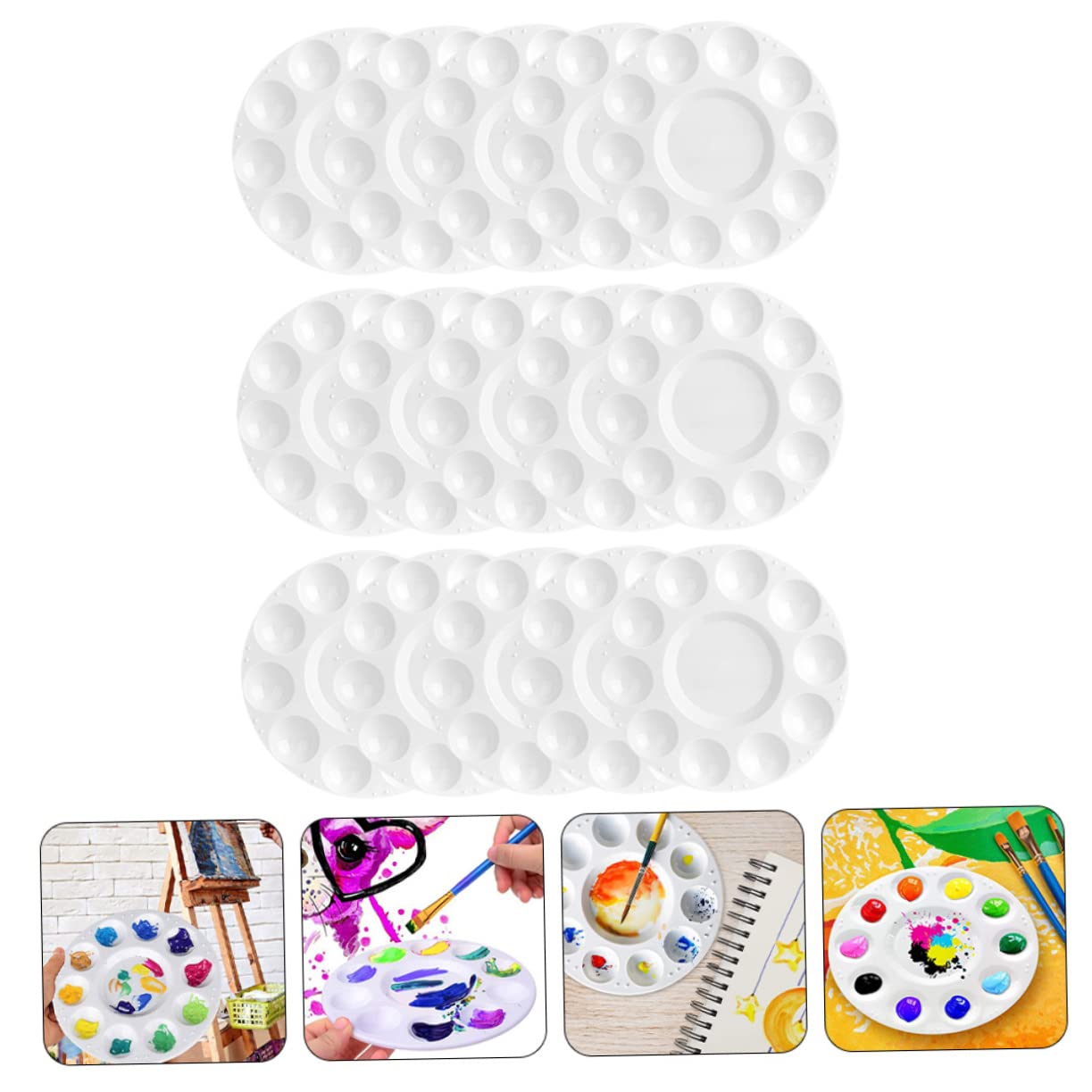 ARTIBETTER 5 Ensembles Palette De Peinture Ronde Plateau De Mélange Pigment Durable Et pour Artistes Peintres Amateurs Et DIY Palette Plastique Multi pour Peinture À Huile Et 15 Pièces * 5