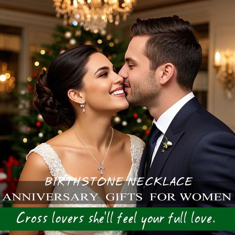 HeartMelody Cross Necklace for Women 18K White Gold Plated Heart CZ Birthstone Cross Faith Pendant Necklaces Religious Christian Jewelry Anniversary Birthday Mother's Day Gifts for Women - Image 5