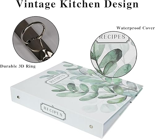 Miniatura 2 de Hiwhy Carpeta de 3 anillos de 8.5 x 9.5 pulgadas, página completa de 3 anillos, juego organizador de recetas con 25 páginas de ranura y 50 tarjetas
