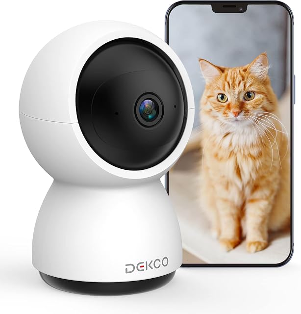 DEKCO 2K Indoor Camera CCTV Support Motion Detection & Tracking, 360° PTZ Baby Monitor with Night Vision and Phone App Notification, 2-Way Audio Home WiFi Camera, Pet Camera Work with Alexa