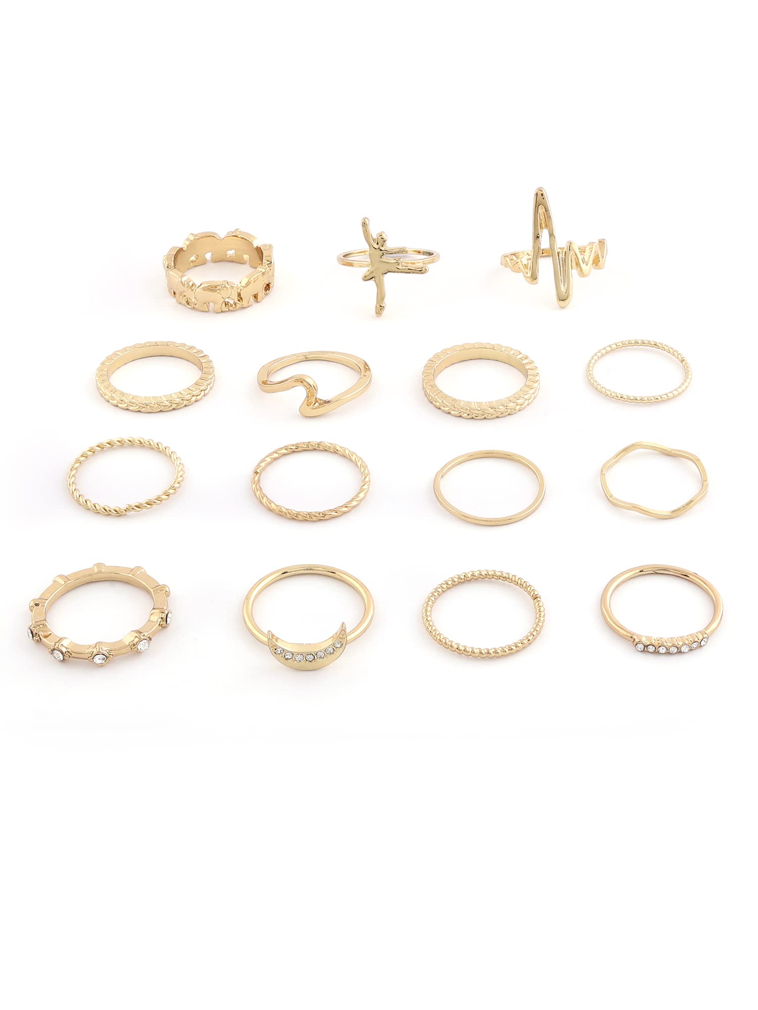 ZAVERI PEARLSSet of 15 Gold Tone Contemporary Classy Stackable Rings For Women-ZPFK13814