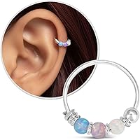 Vista 15 de 925 Plata de Ley Oro 14K Aro de Piercing de Hélice - Pendiente de Cartílago Ópalo para Mujeres - Pequeño 10MM Delgado 22 Calibre