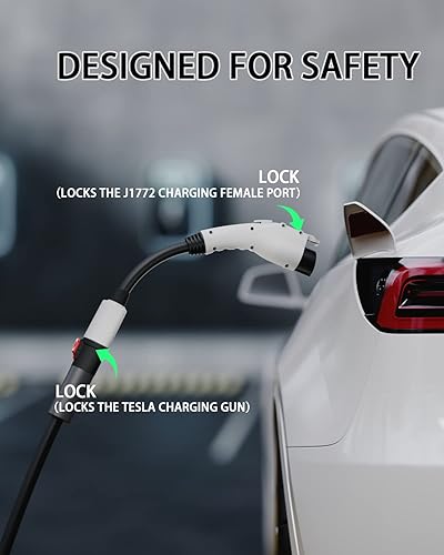 Miniatura 7 de Cargador Tesla a adaptador J1772, máximo 60 amperios y 250 V, compatible con conectores de pared Tesla de alta potencia, conectores móviles y