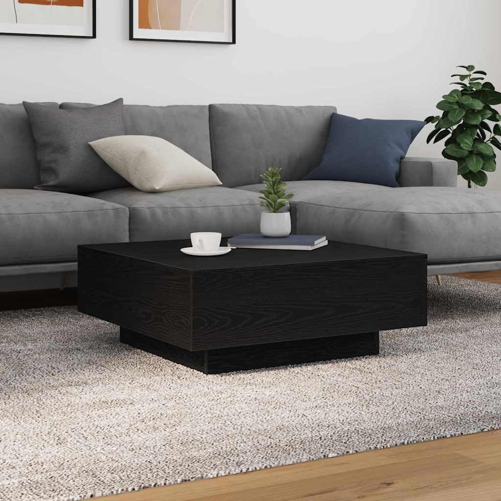 SXZenSpace LED Coffee Table Black Oak 80 x 31 cm Engineered Wood Contemporary Low Square Centre for Living Room Sofaside Modern Furniture