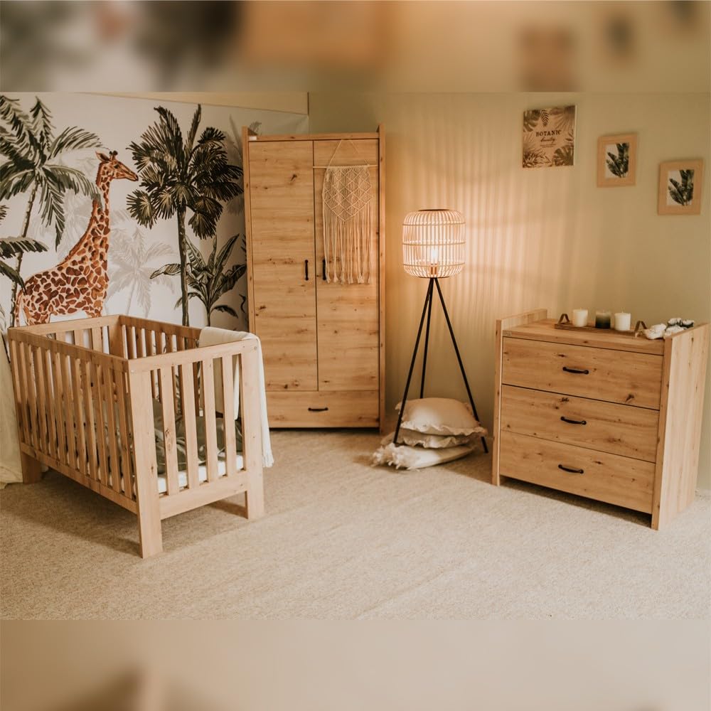 Mon Mobilier Design Amelia II Ensemble bébé Commode à Langer et lit évolutif 120x60 Chêne avec tiroir