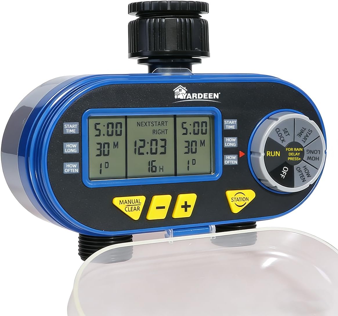 Sprinkler Timer for Garden Hose, Programmable Hose Timer with Rain Delay/Manual/2 Solenoid Valves Garden Electronic Irrigation Controller System Color Blue
