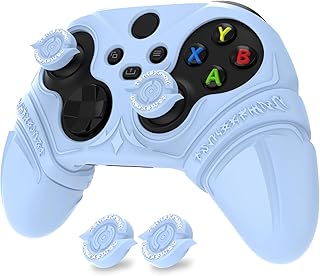 PlayVital Xbox Series X/S対応シリコン製コントローラーカバー 親指キャップ＆ステッカー付き–滑り止めグリップスキン 衝撃吸収タイプ- Runes Edition【水色】