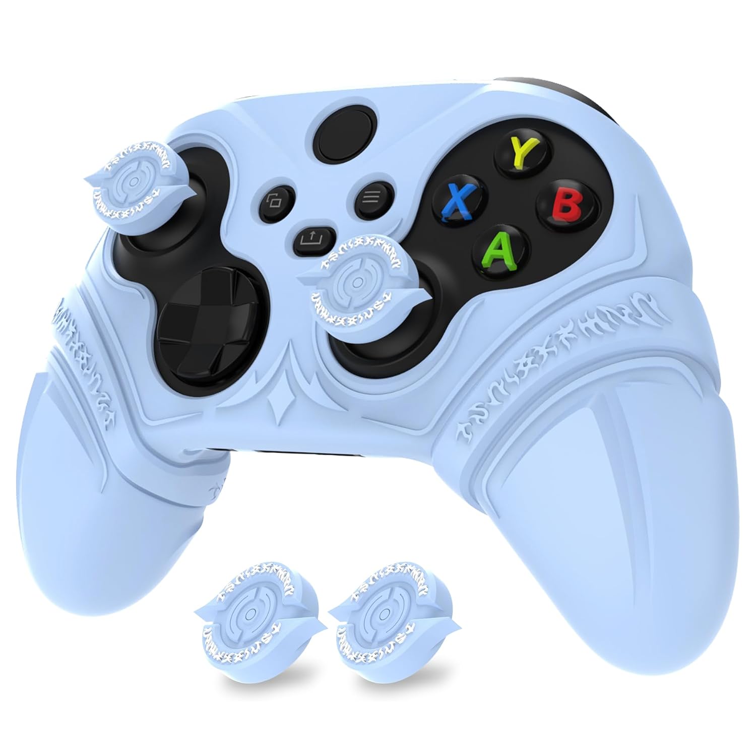 PlayVital Silicone Controller Cover for Xbox Series X/S with Thumbstick Cap & Sticker- Runes Edition Anti-Slip Grip Skin, Shockproof Protector for Xbox Core Wireless Controller(Blue)
