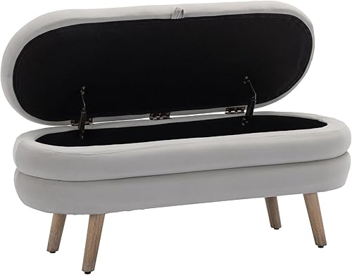 Miniatura 9 de Hommoo Banco otomano de almacenamiento de 44.8 pulgadas, banco de almacenamiento moderno para el extremo de la cama, banco de almacenamiento de tela