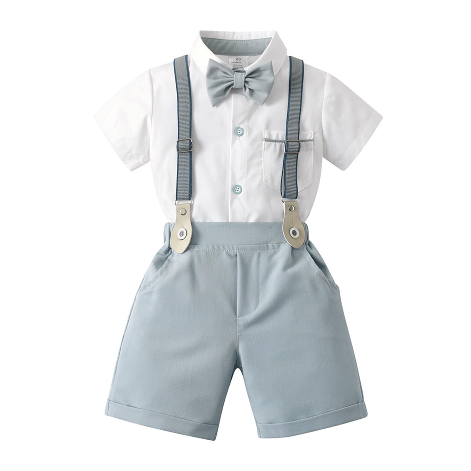Volunboy Bebé Niño Caballero Conjunto, Camisa de Manga Corta con Pajarita + Corta Pantalón Verano 4 Piezas Traje Ropa