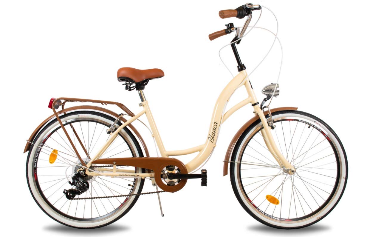 Bicicleta de paseo para mujer de BDW de 6 velocidades Shimano, LED, para ciudad, trekking, bicicleta de ciudad, bicicleta para mujer, bicicleta de trekking, cesta KOSTELNOS
