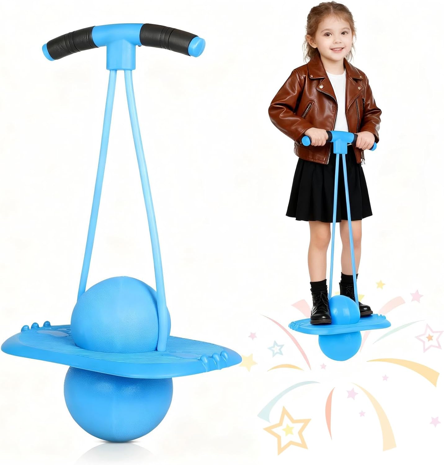 GCCSJ Pogo Ball for Kids，Jumping Toy for Ages 5+, Sturdy Pogo Stick Alternative with Handle, Safe Hopper Ball for Outdoor Play, Boys & Girls Blue